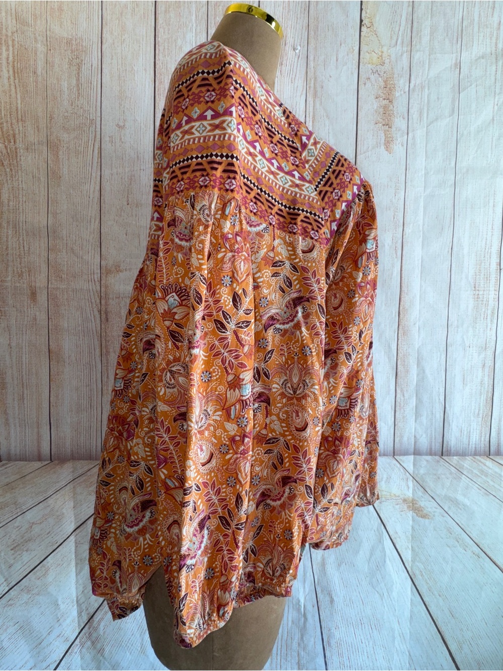 Cato Orange Paisley Peasant Tunic, Boho floral, loose fit, Sz 26/28 or 4X - Picture 5 of 14